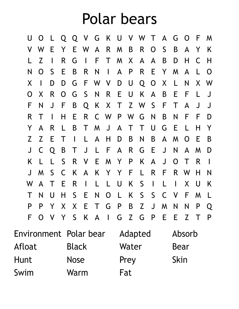 Polar bears  Word Search