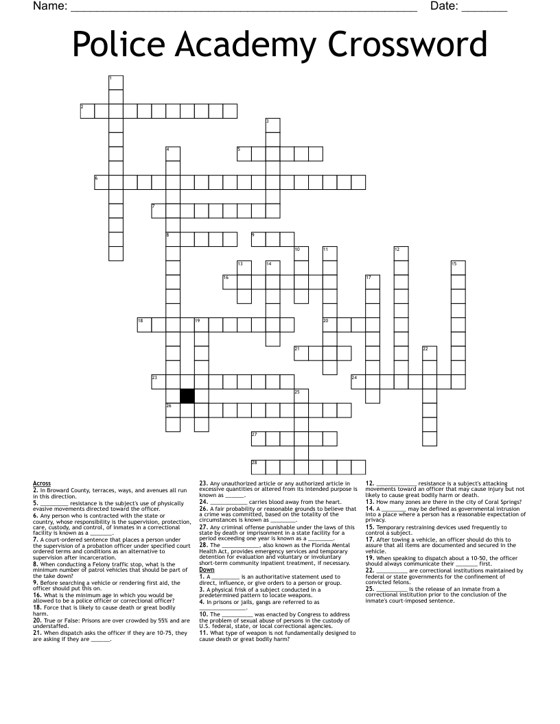 Police Academy Crossword