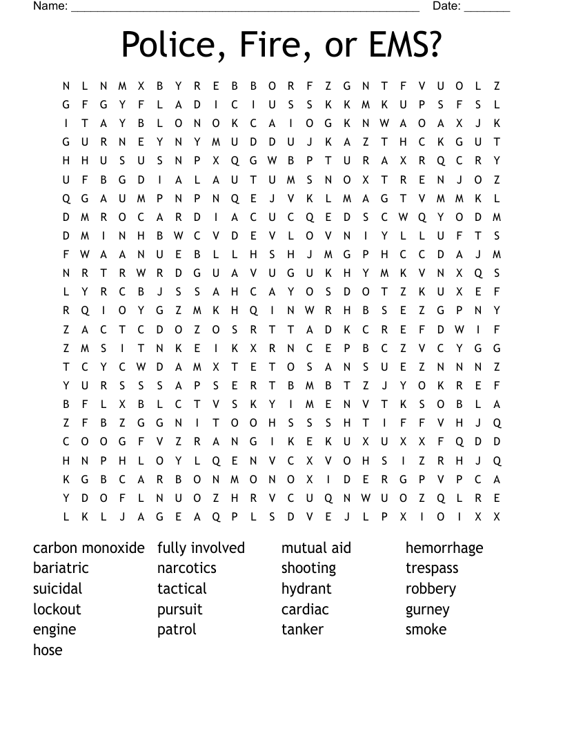 Police, Fire, or EMS? Word Search
