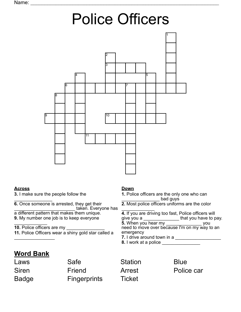 Police Officers Crossword