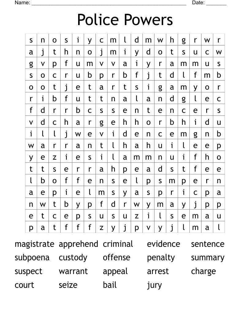 Police Powers Word Search