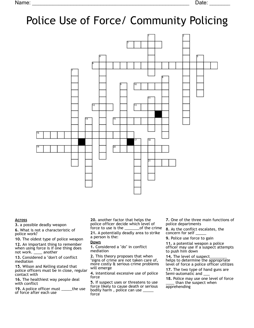 Police Use of Force/ Community Policing Crossword