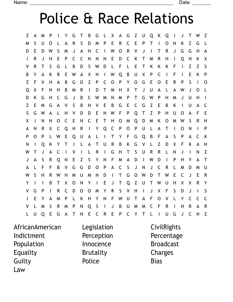 Police & Race Relations Word Search