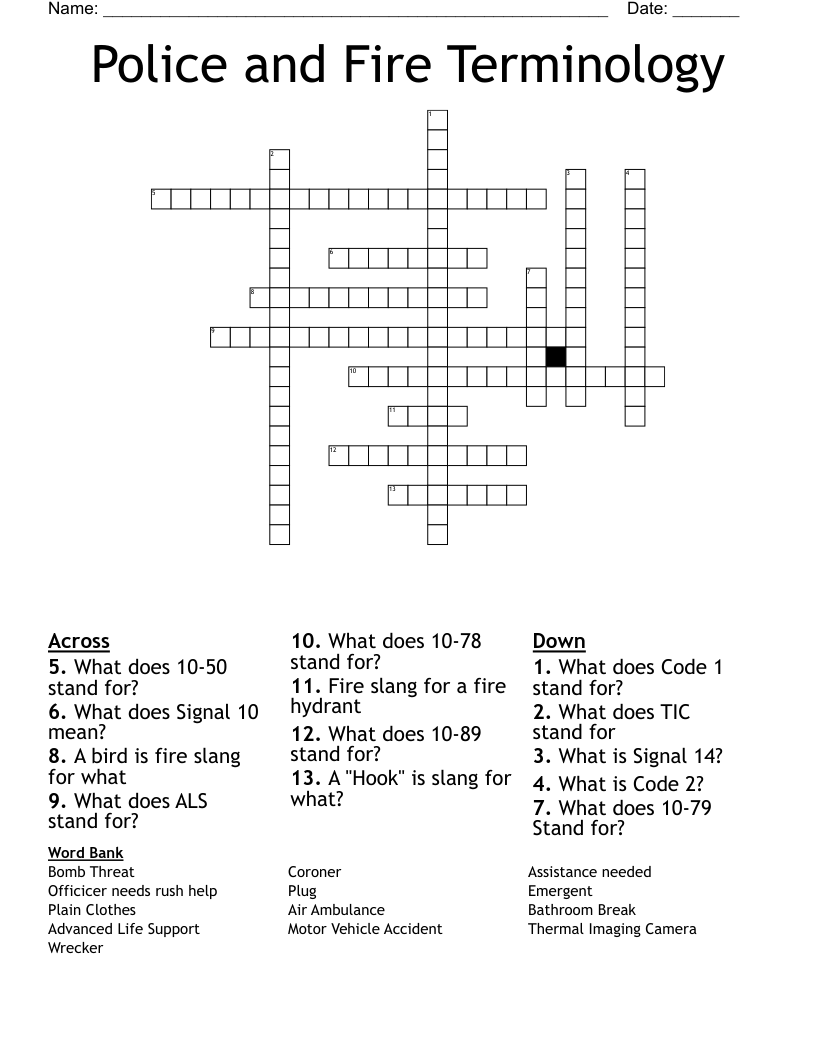 Police and Fire Terminology Crossword