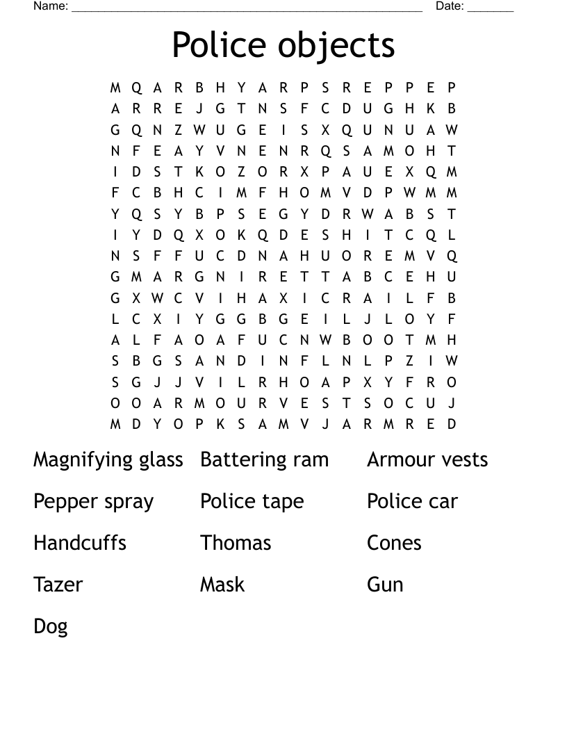 Police objects Word Search