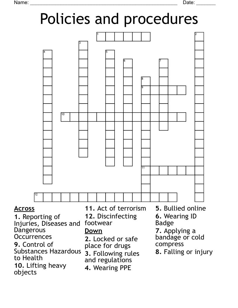 Policies and procedures Crossword
