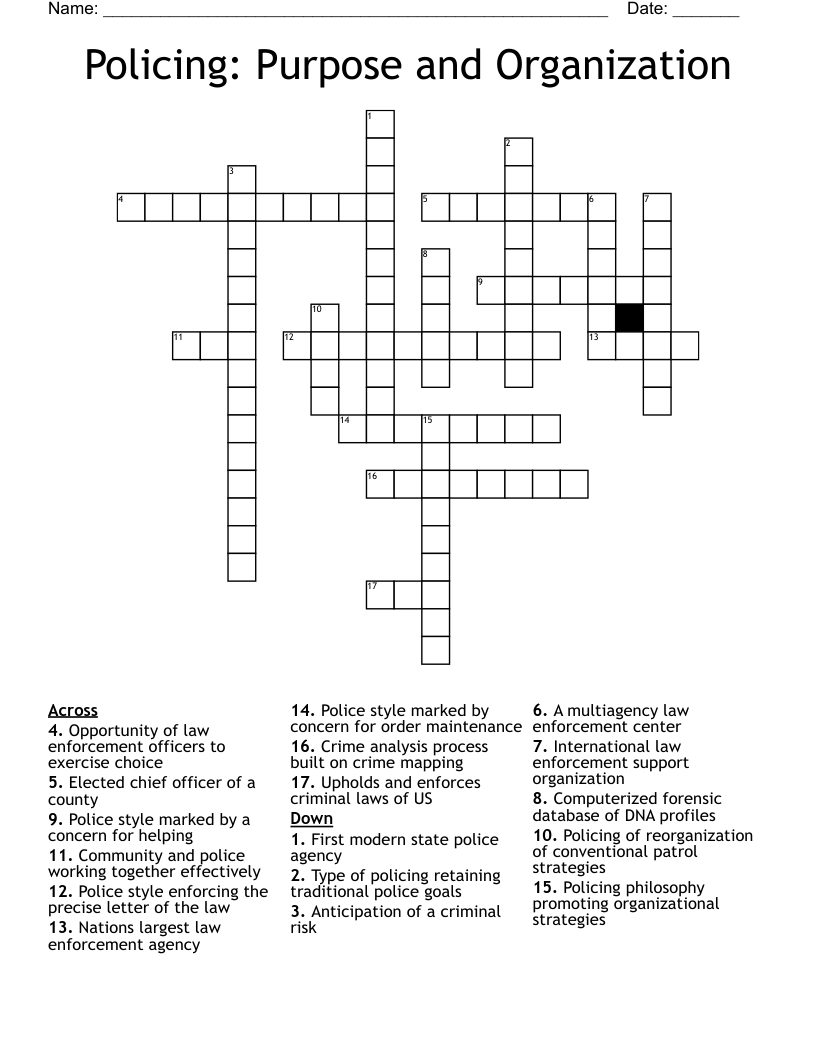 Policing: Purpose and Organization Crossword