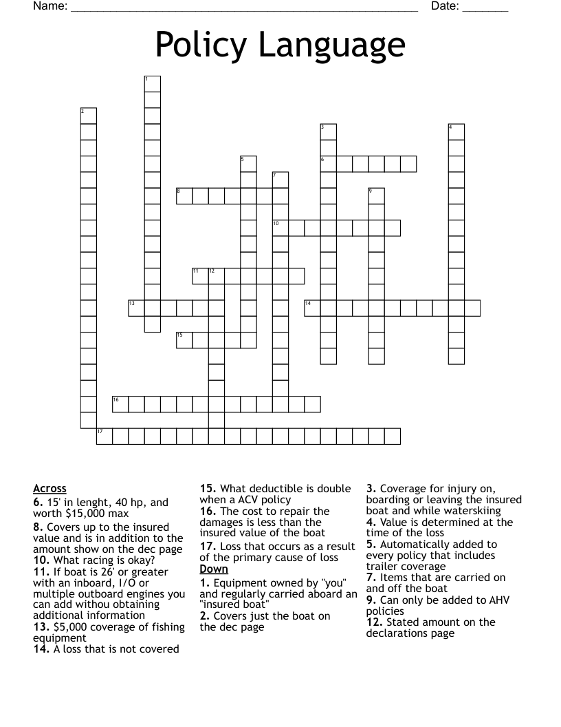 Policy Language Crossword