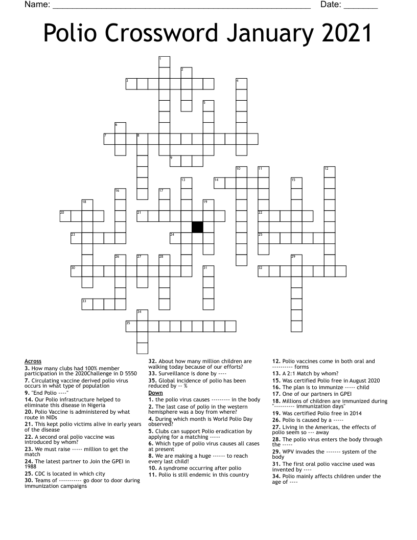 Polio Crossword January 2021