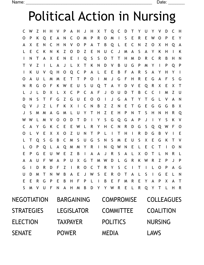 Political Action in Nursing Word Search