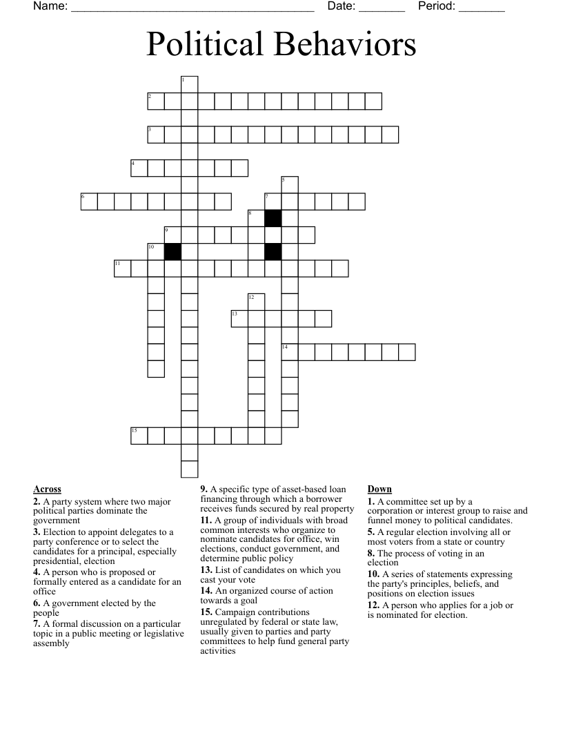 Political Behaviors Crossword