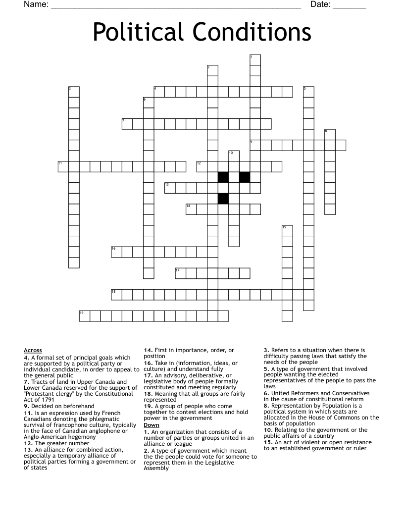 Political Conditions Crossword