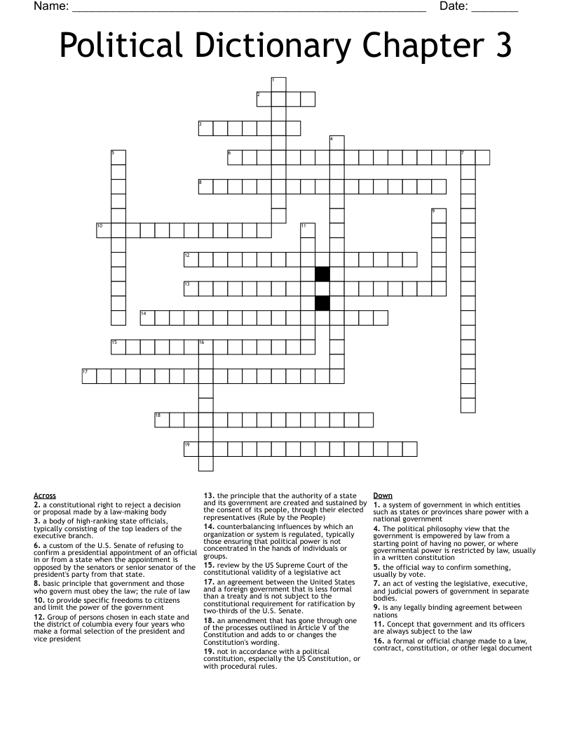 Political Dictionary Chapter 3 Crossword