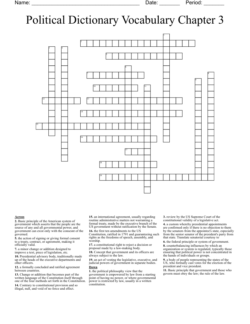 Political Dictionary Vocabulary Chapter 3 Crossword