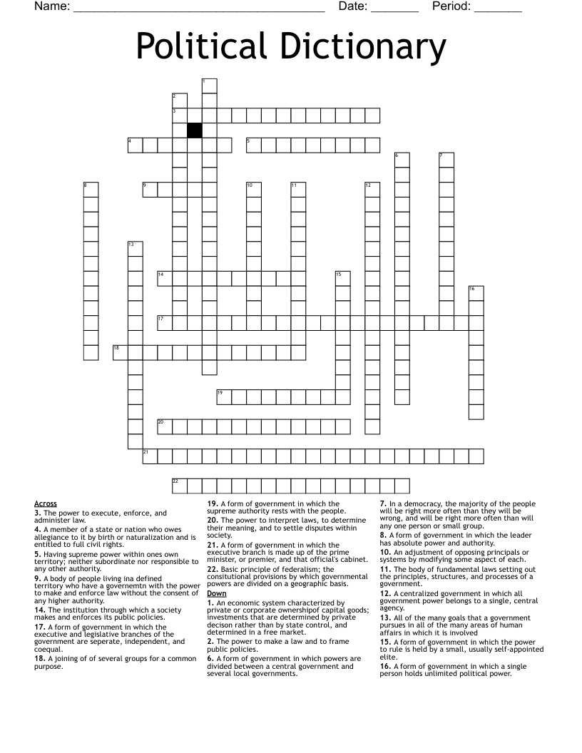 Political Dictionary  Crossword