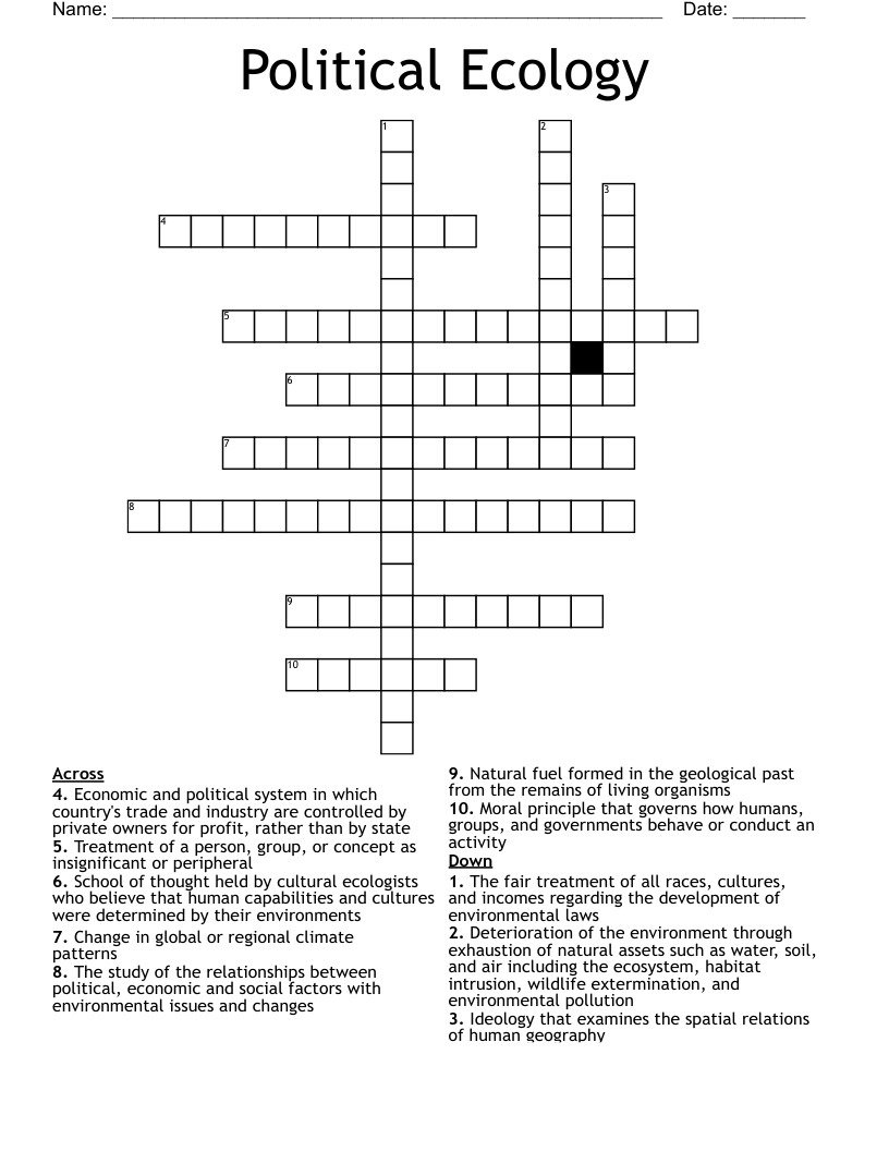 Political Ecology Crossword