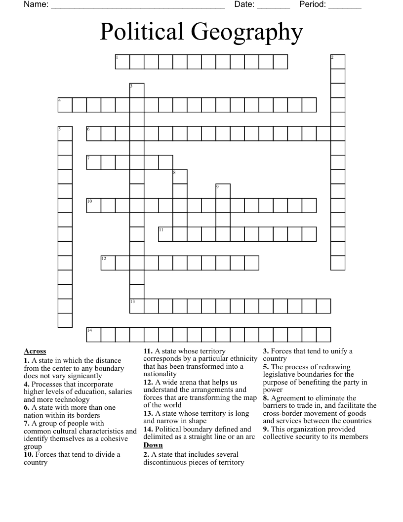 Political Geography  Crossword