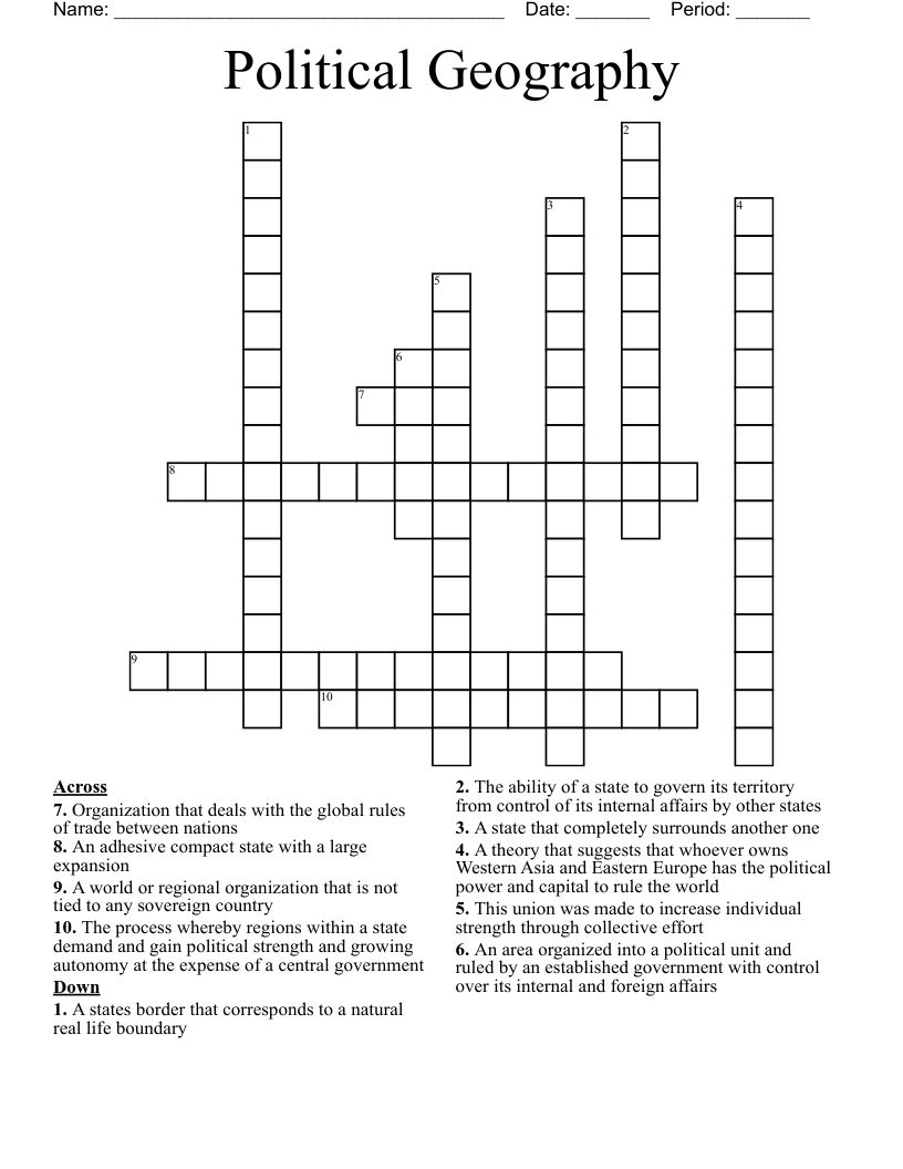 Political Geography  Crossword