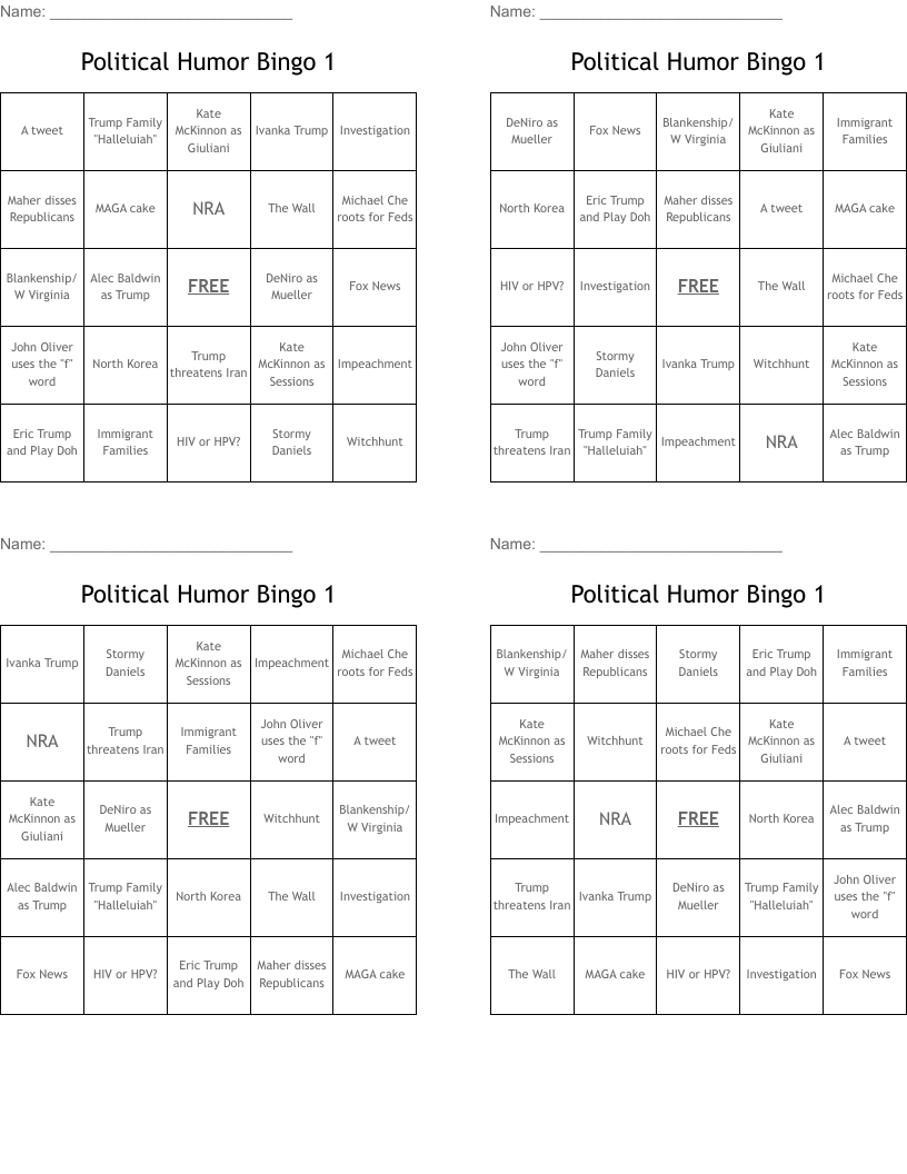 Political Humor Bingo 1