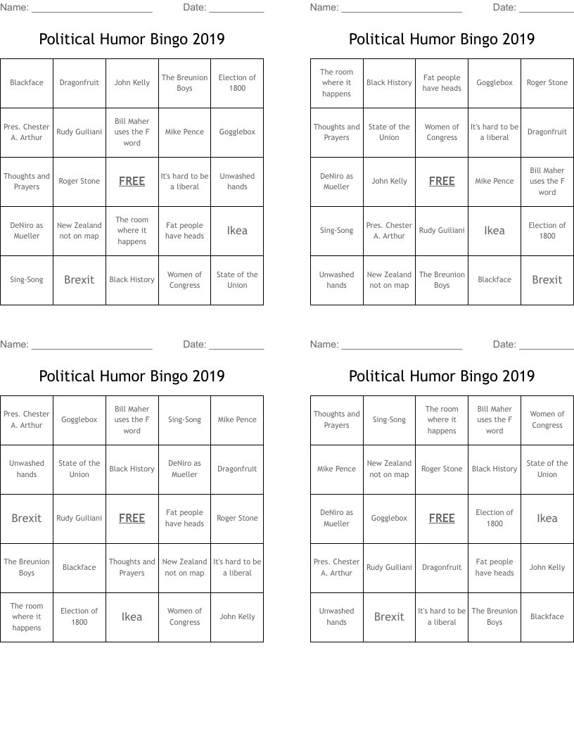 Political Humor Bingo 2019
