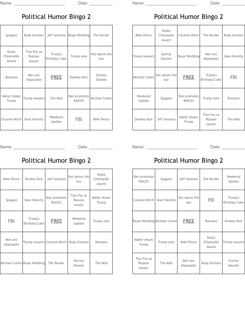 Political Humor Bingo 2