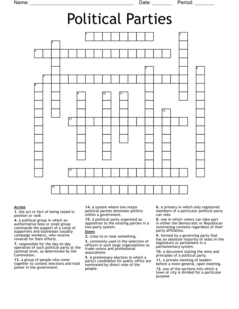 Political Parties Crossword
