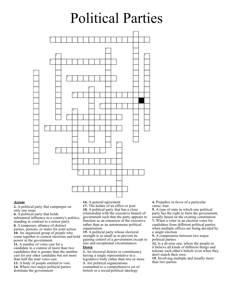 Political Parties Crossword