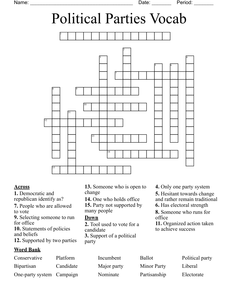 Political Parties Vocab Crossword
