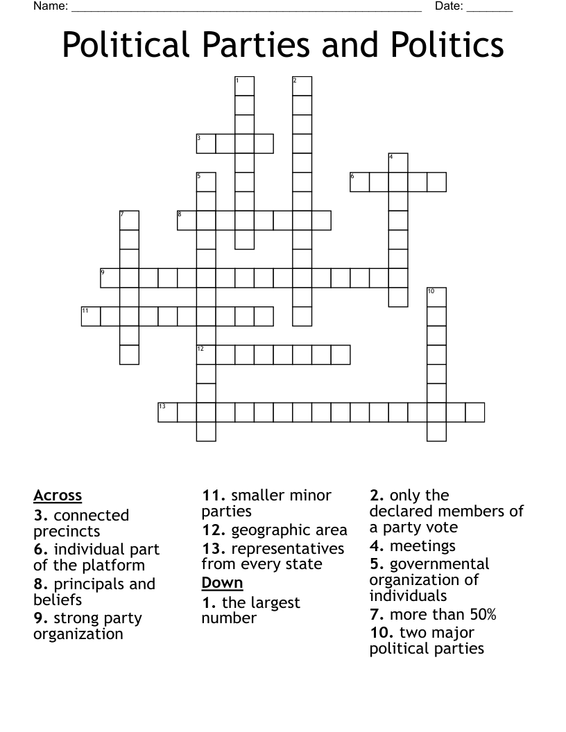 Political Parties and Politics Crossword