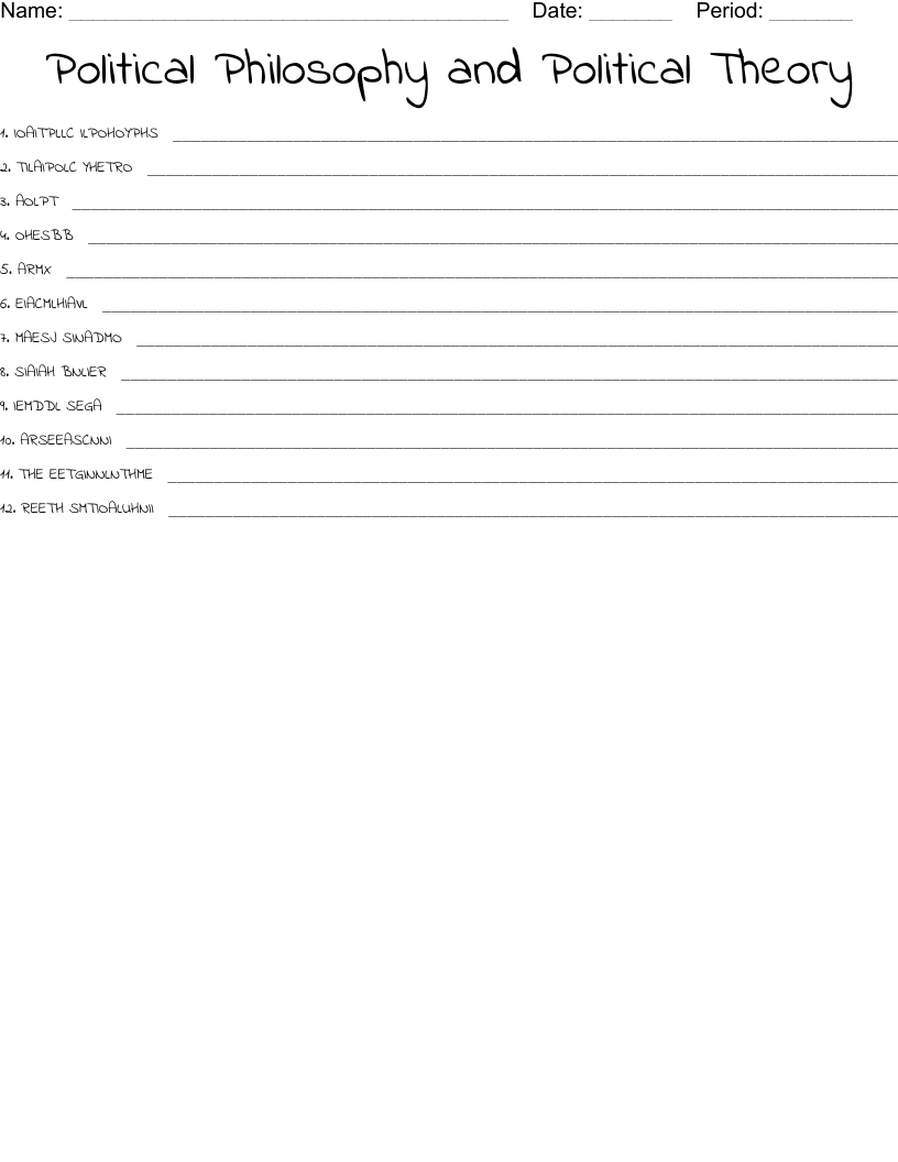 Political Philosophy and Political Theory Word Scramble