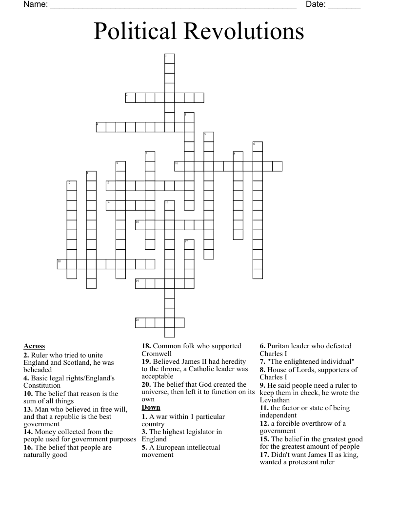Political Revolutions Crossword