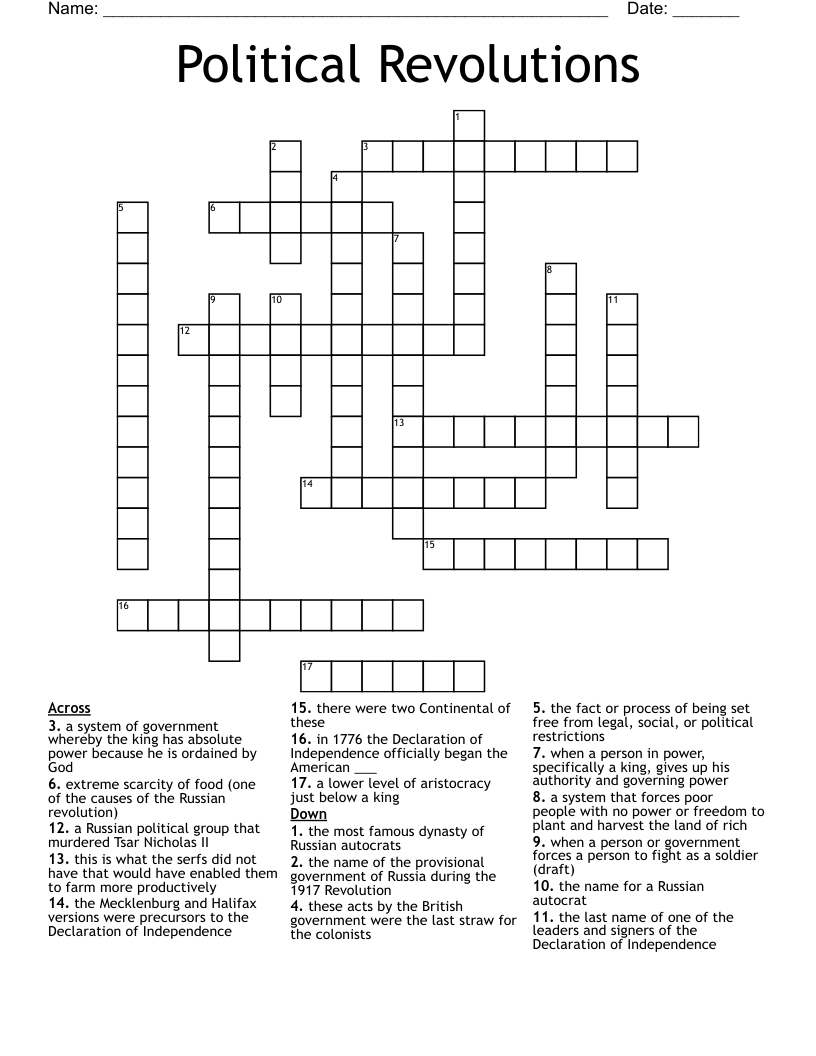 Political Revolutions Crossword