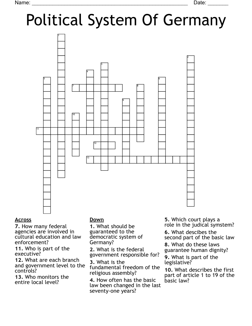 Political System Of Germany Crossword