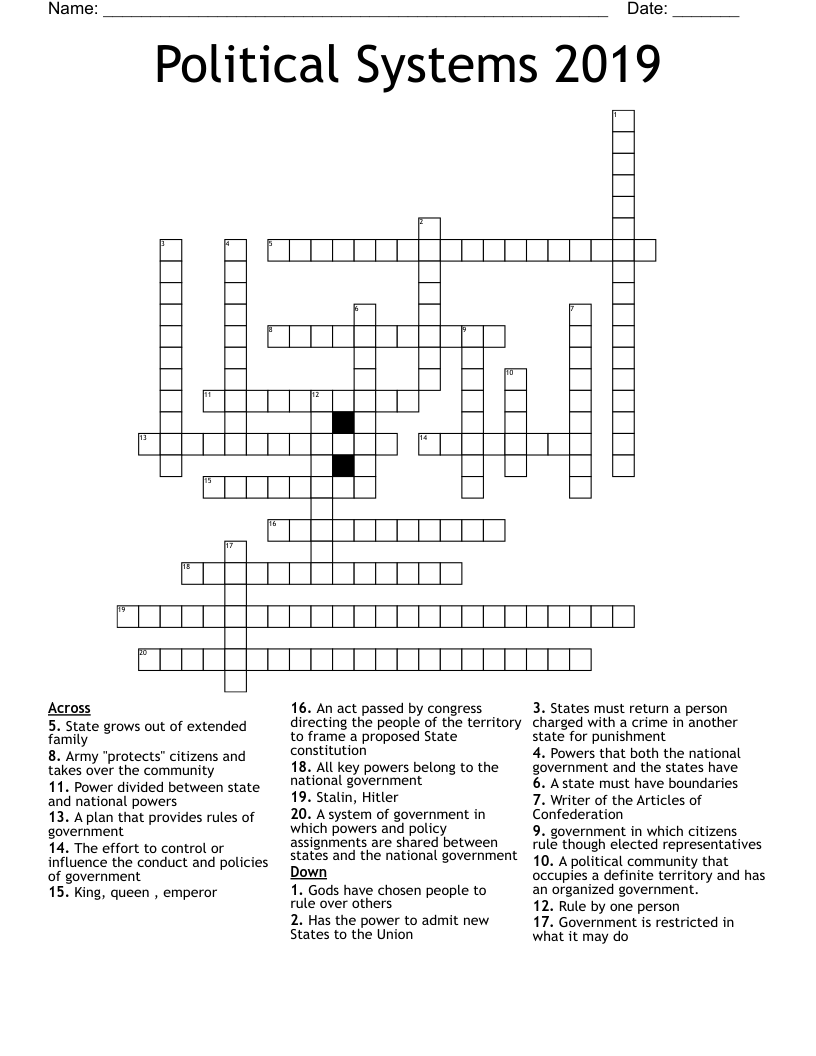 Political Systems 2019 Crossword