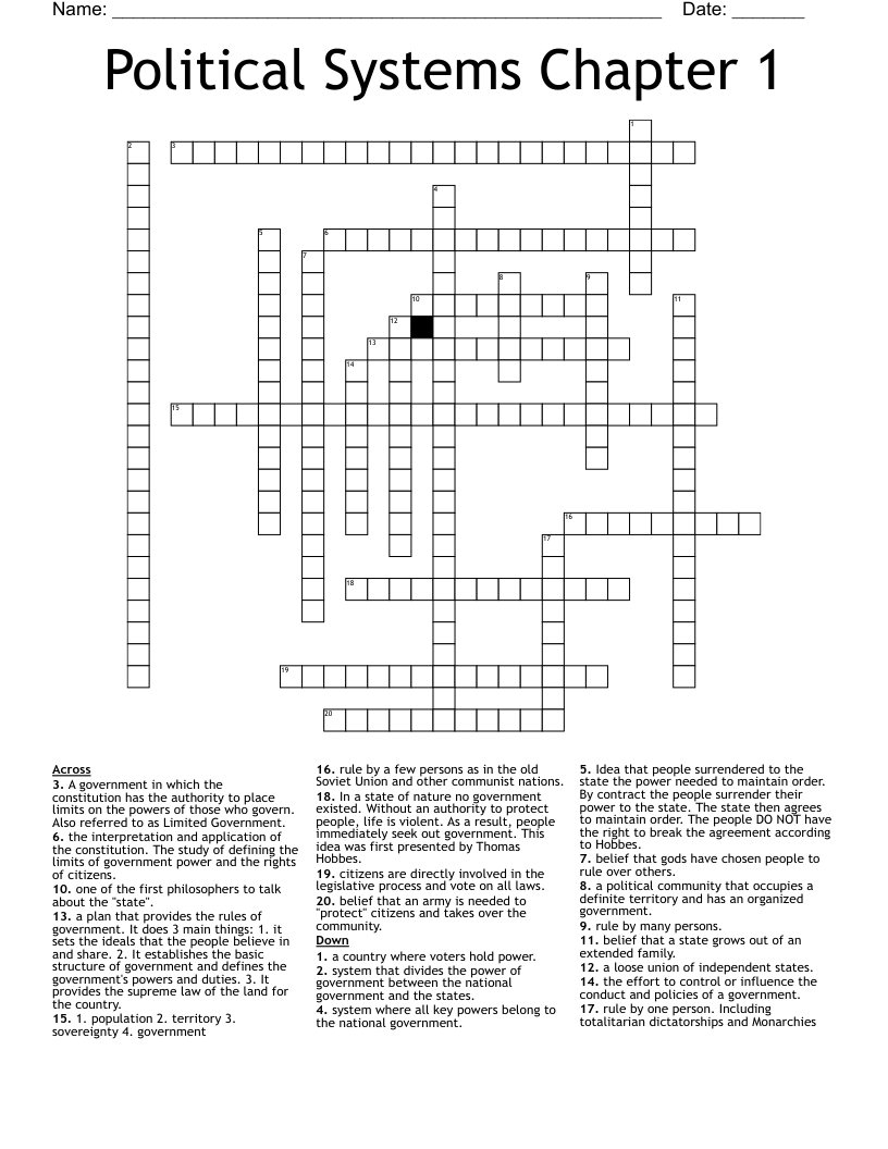Political Systems Chapter 1 Crossword
