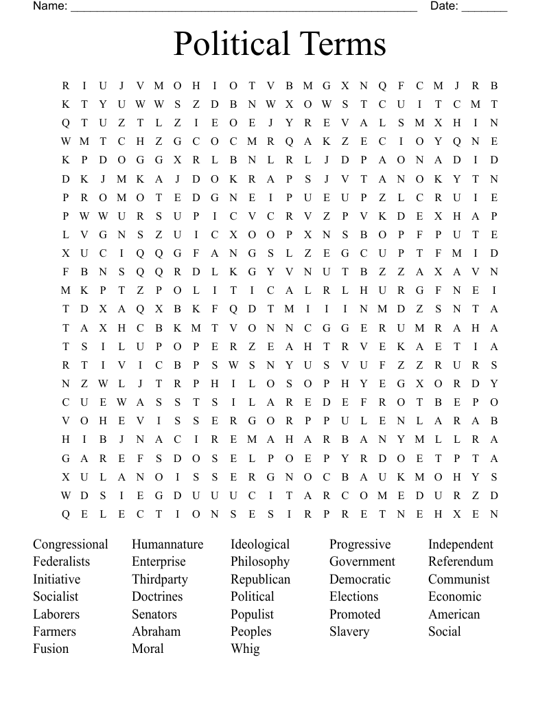 Political Terms Word Search