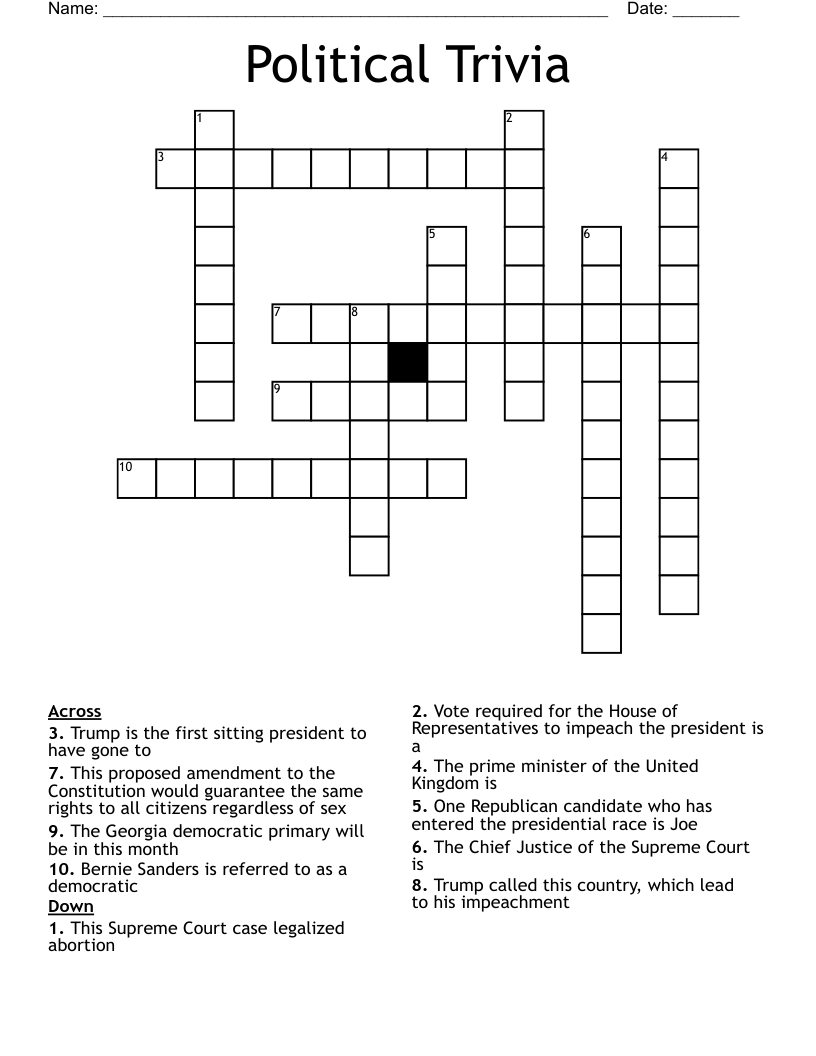 Political Trivia Crossword