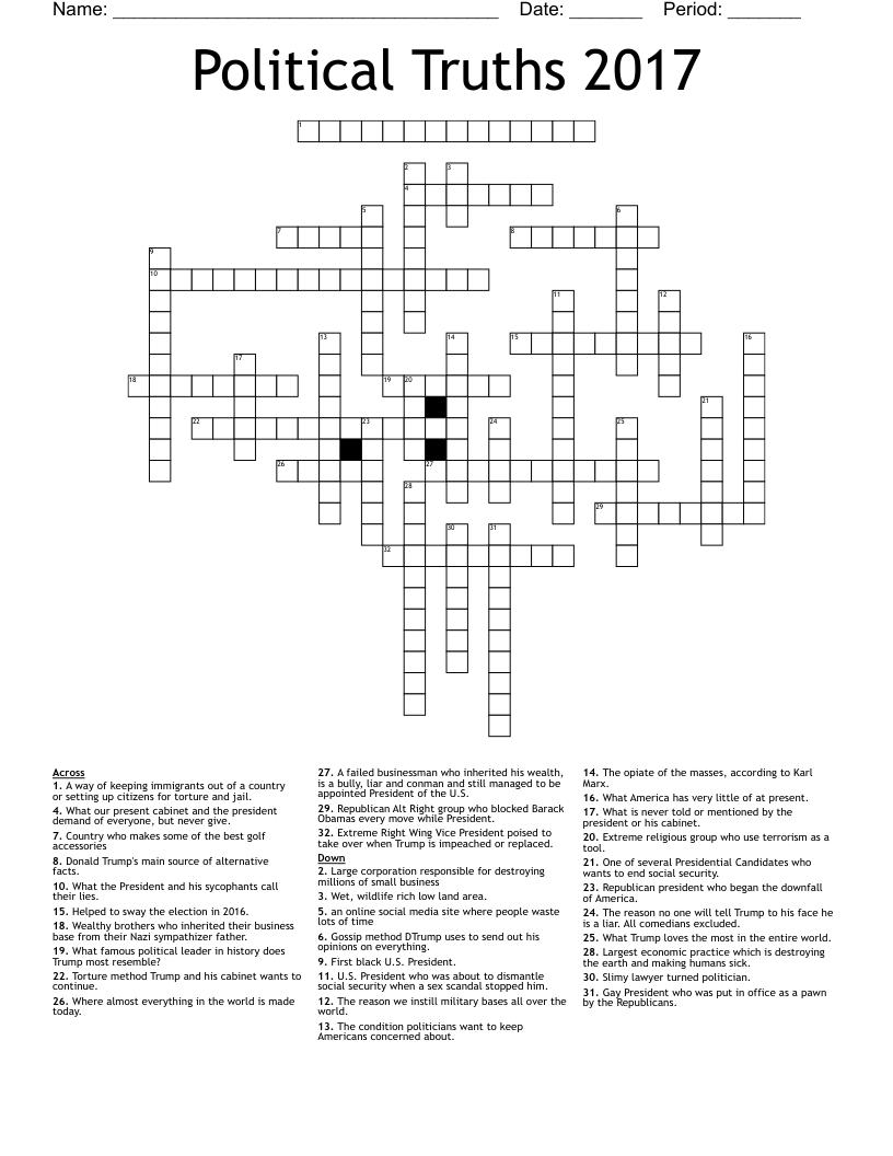 Political Truths 2017 Crossword