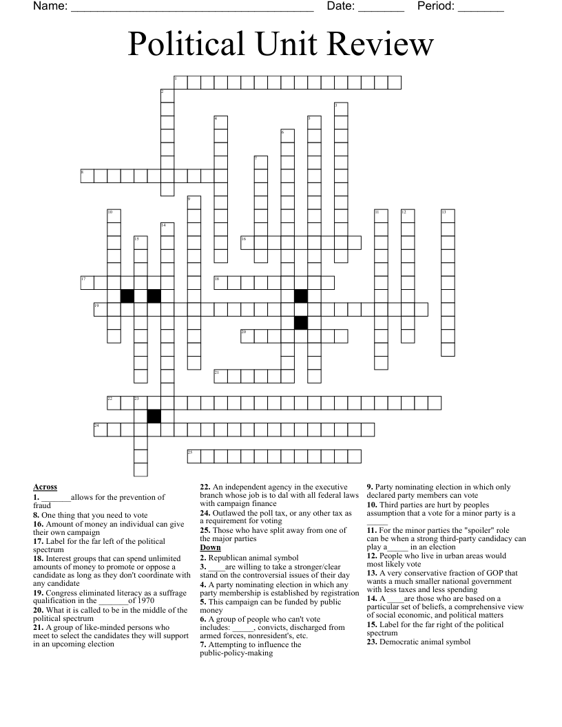 Political Unit Review  Crossword