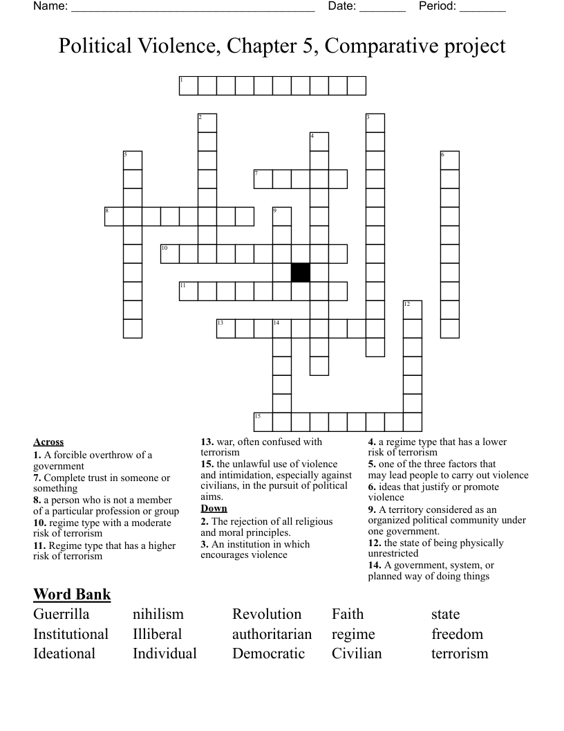 Political Violence, Chapter 5, Comparative project Crossword
