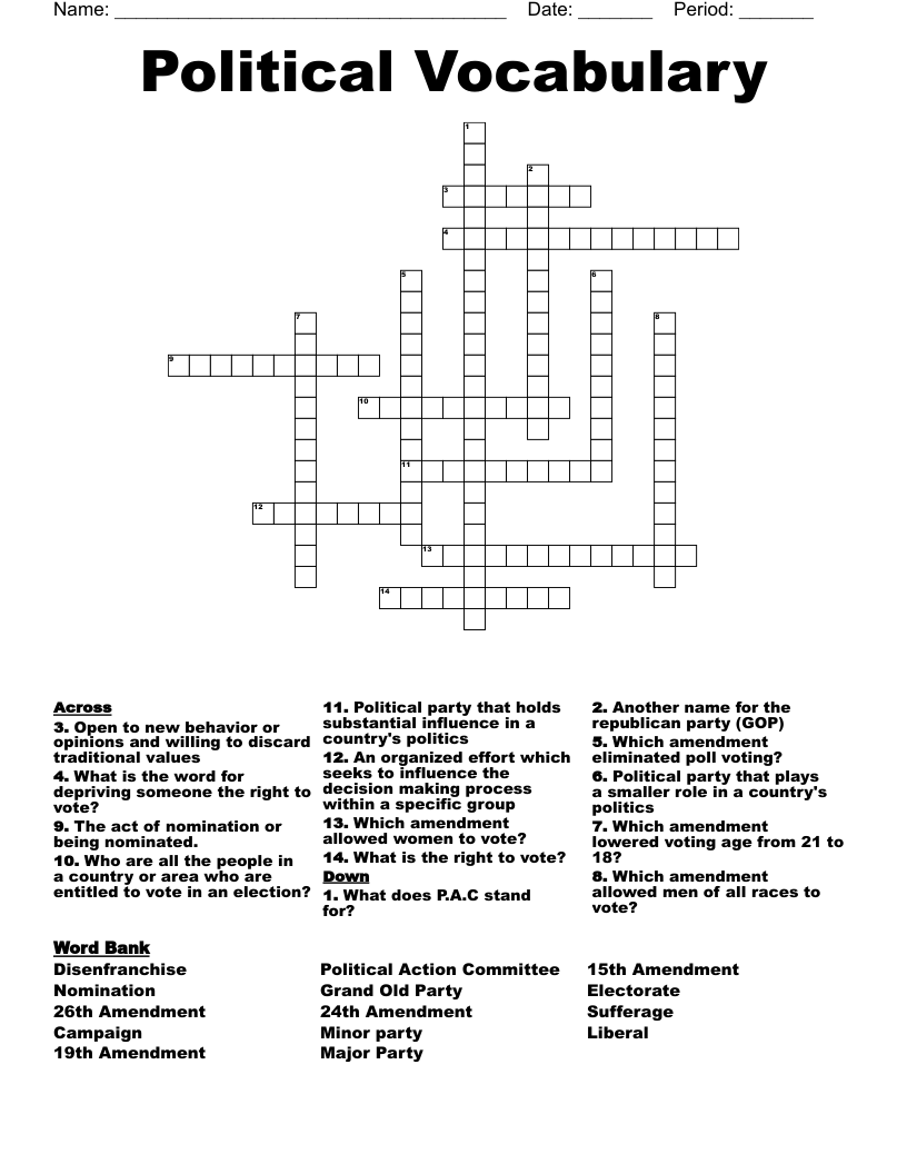 Political Vocabulary Crossword