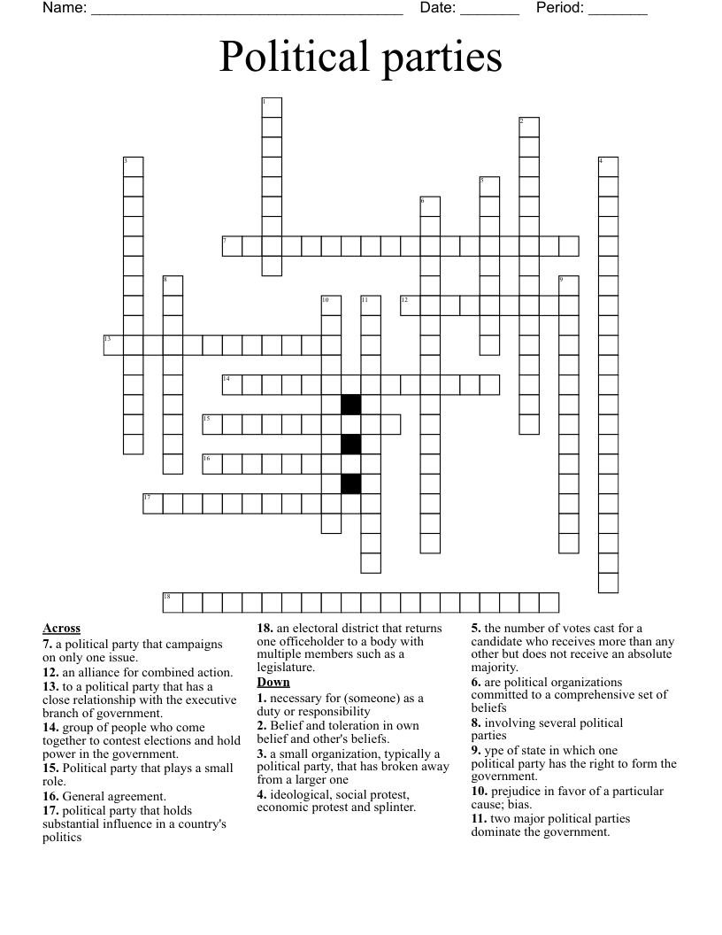 Political parties Crossword