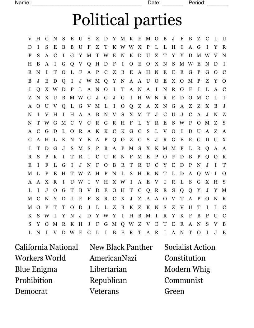 Political parties Word Search