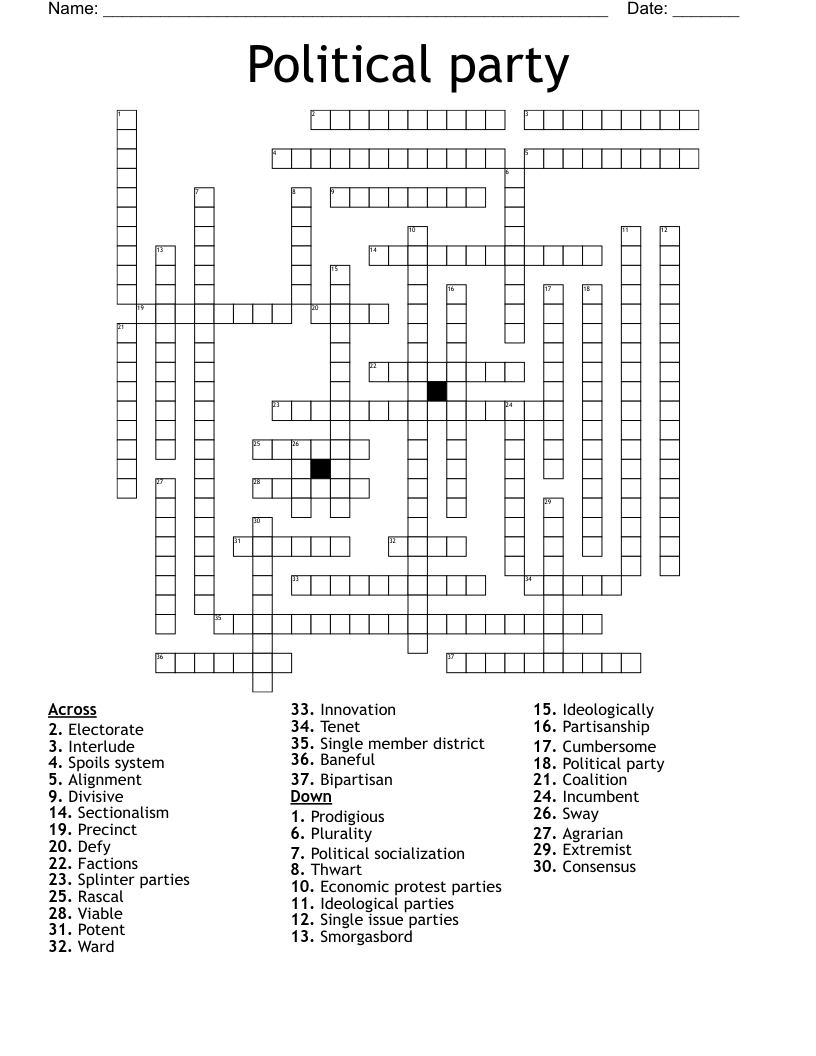 Political party  Crossword