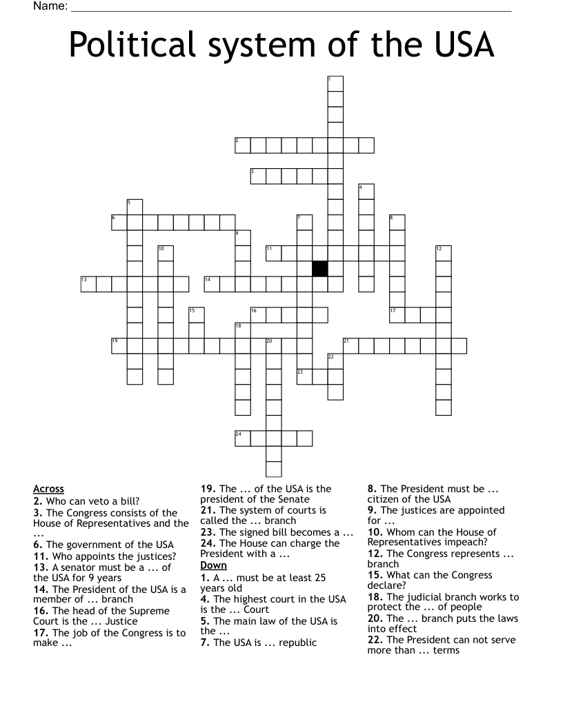 Political system of the USA Crossword