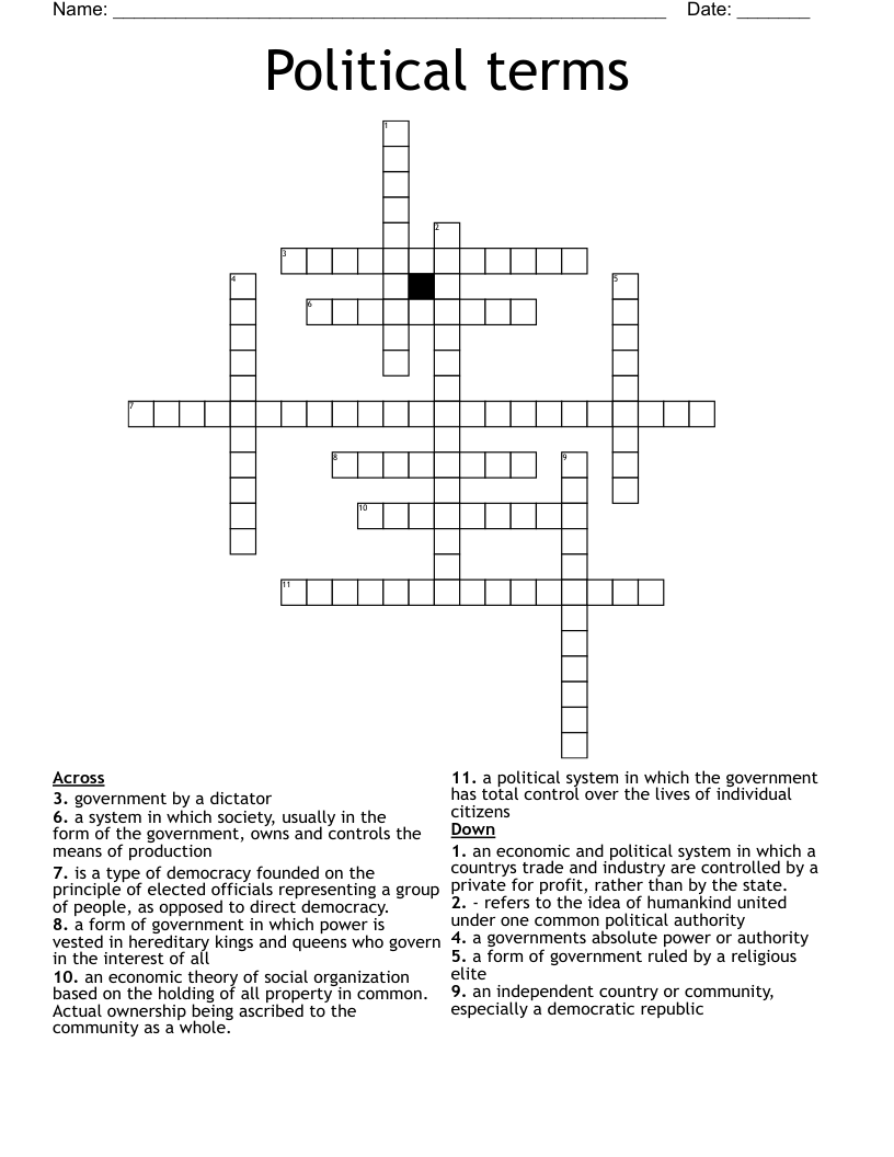 Political terms Crossword