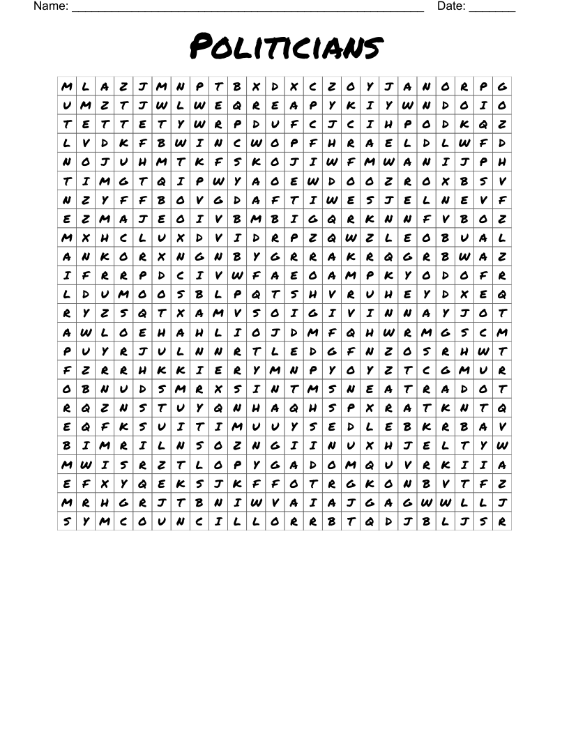 Politicians Word Search