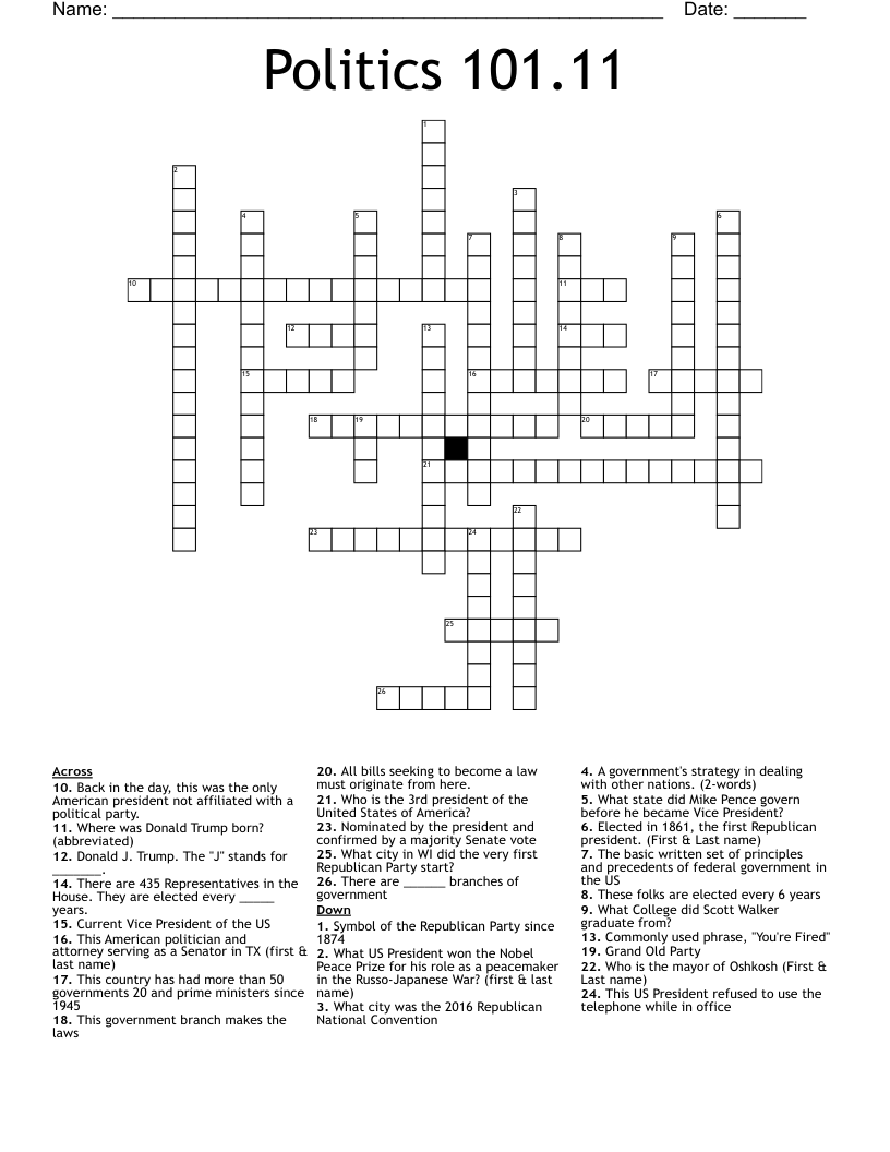 Politics 101.11 Crossword