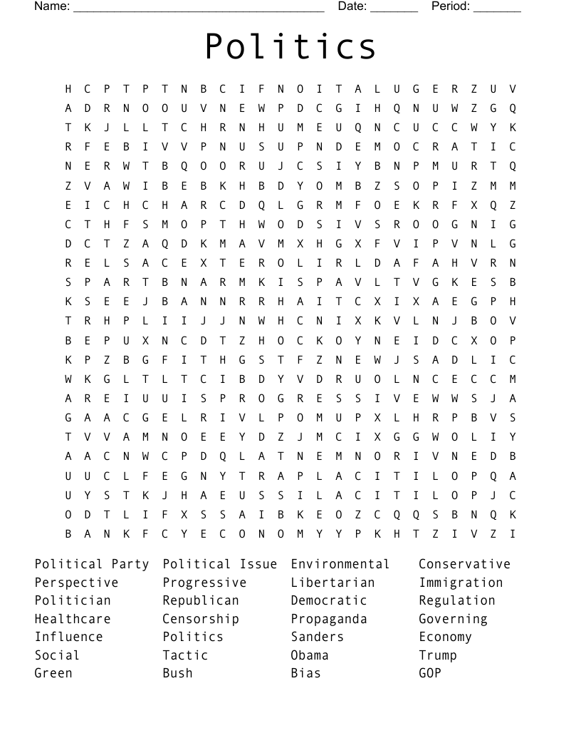 Politics Word Search