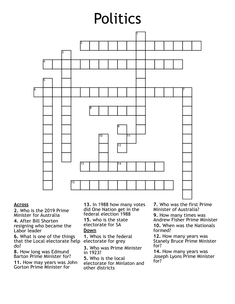 Politics Crossword